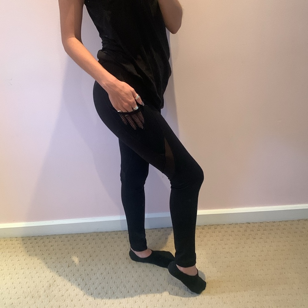 90 degree by reflex black small full length mesh workout leggings high rise